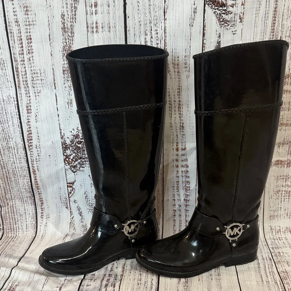 Michael Kors Shiny Black Rain Boots